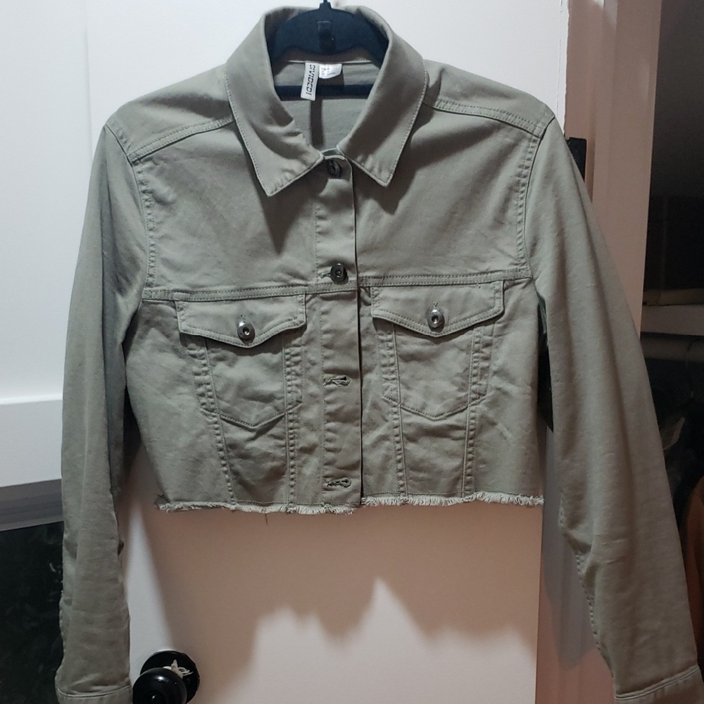 H&M Olive Green Cropped Denim Jacket